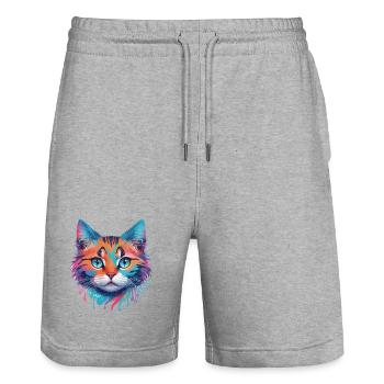 Cute Cat - Stanley/Stella Trainer Unisex Organic Jogging Shorts - heather grey - Front - Nik (191cm) & Marisol (170cm)