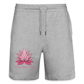 Rosa Lotuspracht Print - Stanley/Stella Unisex Bio Joggingshorts Trainer  - Grau meliert - Vorne - Nik (191cm) & Marisol (170cm)