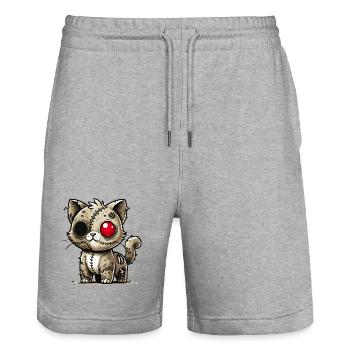 chat kawaii zombie effrayant pour s’amuser à Halloween - Short de jogging bio TRAINER Stanley/Stella unisexe - gris chiné - Devant - Nik (191cm) & Marisol (170cm)
