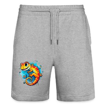 Gecko - Short de jogging bio TRAINER Stanley/Stella unisexe - gris chiné - Devant - Nik (191cm) & Marisol (170cm)