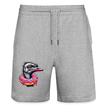 funny feast for the eyes - Bird ostrich with donut - Stanley/Stella Trainer Unisex Organic Jogging Shorts - heather grey - Front - Nik (191cm) & Marisol (170cm)