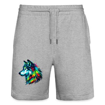 Wolf - Stanley/Stella Trainer Unisex Organic Jogging Shorts - heather grey - Front - Nik (191cm) & Marisol (170cm)