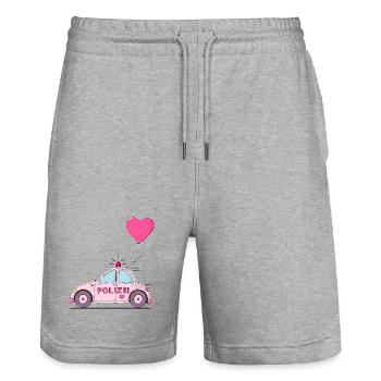 Police Car Heart Pink - Stanley/Stella Trainer Unisex Organic Jogging Shorts - heather grey - Front - Nik (191cm) & Marisol (170cm)