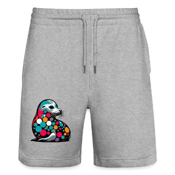 Seal - Stanley/Stella Trainer Unisex Organic Jogging Shorts - heather grey - Front - Nik (191cm) & Marisol (170cm)