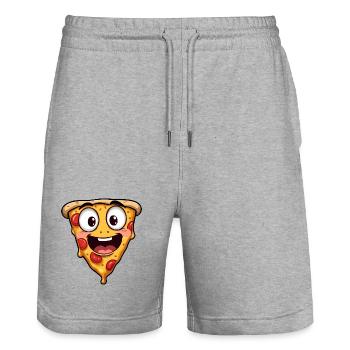 Happy Pizza Face Lustige Kunst - Stanley/Stella Unisex Bio Joggingshorts Trainer  - Grau meliert - Vorne - Nik (191cm) & Marisol (170cm)