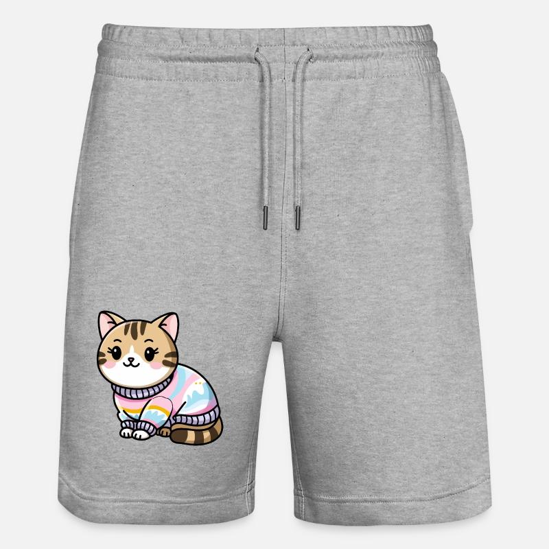 Kuscheliger Pullover Katze - Stanley/Stella Unisex Bio Joggingshorts Trainer  - Grau meliert