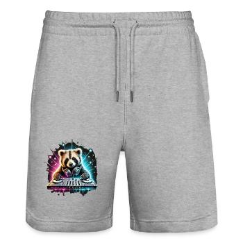 RackoonBeatz at the turntables - DJ Waschbär - Stanley/Stella Trainer Unisex Organic Jogging Shorts - heather grey - Front - Nik (191cm) & Marisol (170cm)