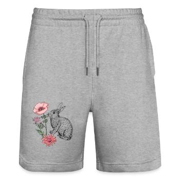 Lapin de Pâques Joyeuses Pâques - Short de jogging bio TRAINER Stanley/Stella unisexe - gris chiné - Devant - Nik (191cm) & Marisol (170cm)