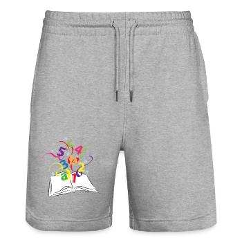 Buch mit bunten Buchstaben und Zahlen - Stanley/Stella Unisex Bio Joggingshorts Trainer  - Grau meliert - Vorne - Nik (191cm) & Marisol (170cm)