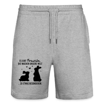 Freunde Hasen Leben - Stanley/Stella Unisex Bio Joggingshorts Trainer  - Grau meliert - Vorne - Nik (191cm) & Marisol (170cm)