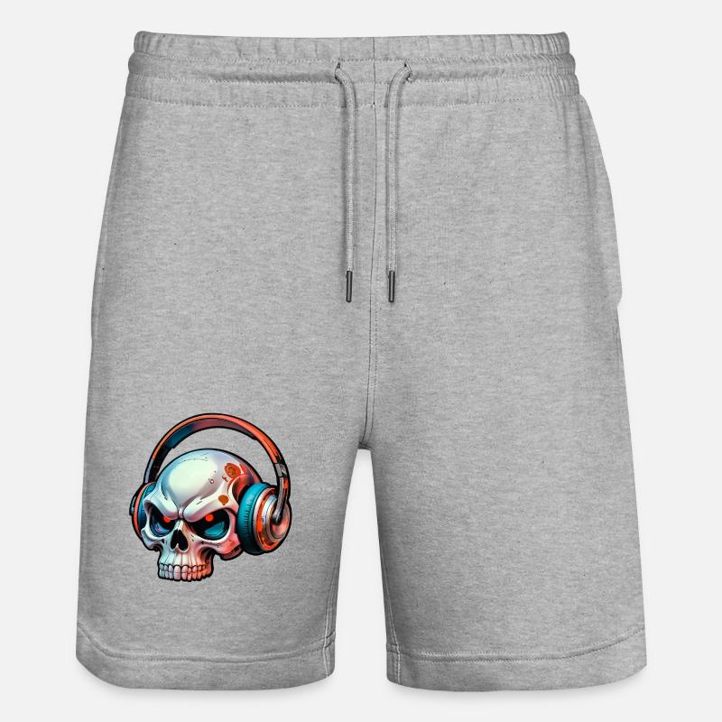 Schädel mit kopfhörer - Stanley/Stella Unisex Bio Joggingshorts Trainer  - Grau meliert