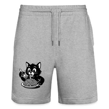 Katze iss Spagetti Meme - Stanley/Stella Unisex Bio Joggingshorts Trainer  - Grau meliert - Vorne - Nik (191cm) & Marisol (170cm)