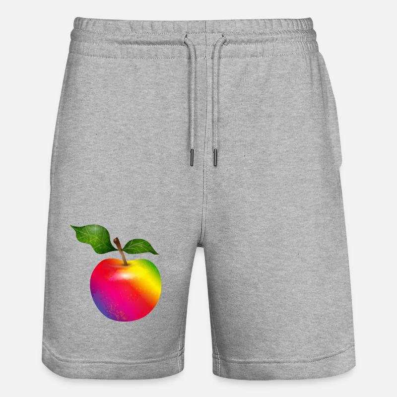 Bunter Regenbogen-Apfel mit Blättern Illustration - Stanley/Stella Unisex Bio Joggingshorts Trainer  - Grau meliert