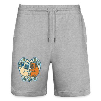 Verspieltes Mops-Paar-Herz-Design - Stanley/Stella Unisex Bio Joggingshorts Trainer  - Grau meliert - Vorne - Nik (191cm) & Marisol (170cm)