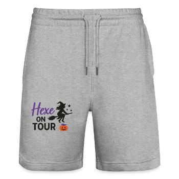 Sorcière en tournée Halloween Design - Short de jogging bio TRAINER Stanley/Stella unisexe - gris chiné - Devant - Nik (191cm) & Marisol (170cm)