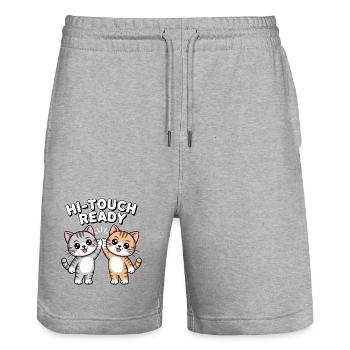 K-Pop Hi-Touch Funny Korea Maknae - Stanley/Stella Trainer Unisex Organic Jogging Shorts - heather grey - Front - Nik (191cm) & Marisol (170cm)