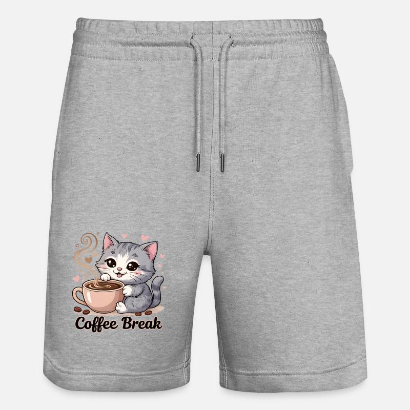 Chat mignon - Pause café - Short de jogging bio TRAINER Stanley/Stella unisexe - gris chiné