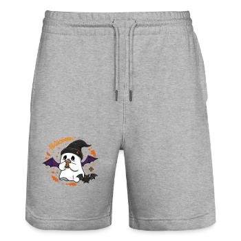 Süßer Geist Halloween mit Mütze und Kaffee  - Stanley/Stella Unisex Bio Joggingshorts Trainer  - Grau meliert - Vorne - Nik (191cm) & Marisol (170cm)