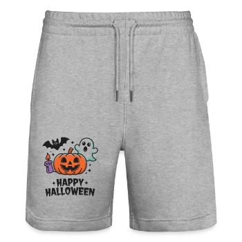 Pumpkin Ghost Bat Halloween - Stanley/Stella Trainer Unisex Organic Jogging Shorts - heather grey - Front - Nik (191cm) & Marisol (170cm)