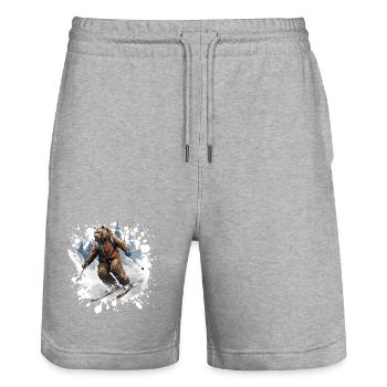 Bär Ski Skifahren - Stanley/Stella Unisex Bio Joggingshorts Trainer  - Grau meliert - Vorne - Nik (191cm) & Marisol (170cm)