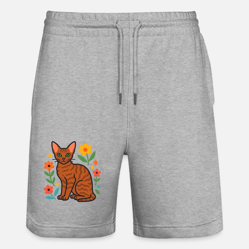 Devon Rex' Katze in der Blumenparade - Stanley/Stella Unisex Bio Joggingshorts Trainer  - Grau meliert