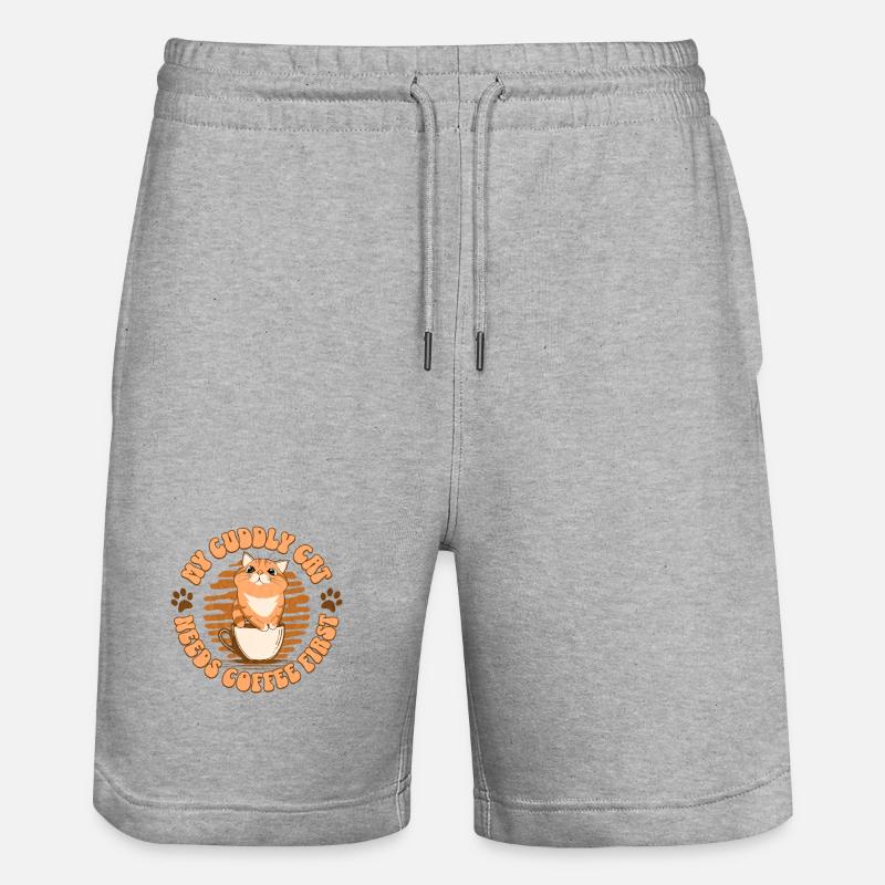 My Cuddly Cat - Needs Coffee First - Stanley/Stella Unisex Bio Joggingshorts Trainer - Grau meliert
