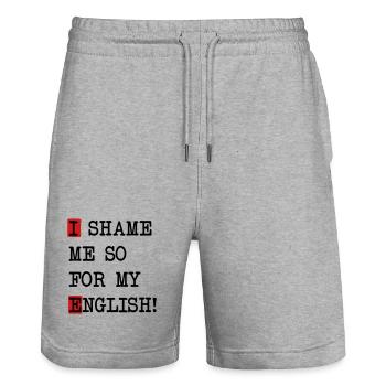 English Shame – Denglish saying with self-irony - Stanley/Stella Trainer Unisex Organic Jogging Shorts - heather grey - Front - Nik (191cm) & Marisol (170cm)