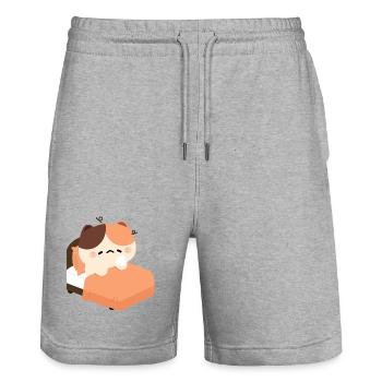 Sleepy Tortie Cat - Stanley/Stella Trainer Unisex Organic Jogging Shorts - heather grey - Front - Nik (191cm) & Marisol (170cm)