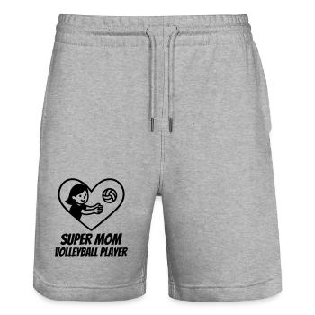 Super Mama Volleyballerin – Herz Volleyball - Stanley/Stella Unisex Bio Joggingshorts Trainer  - Grau meliert - Vorne - Nik (191cm) & Marisol (170cm)