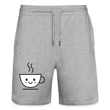 Kaffee, Tee oder Kakao Tasse mit kawaii Gesicht - Stanley/Stella Unisex Bio Joggingshorts Trainer  - Grau meliert - Vorne - Nik (191cm) & Marisol (170cm)