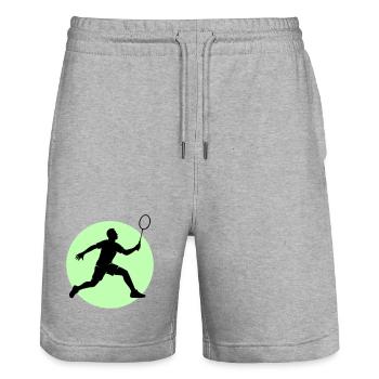 Badminton Spieler Vorhand - Stanley/Stella Unisex Bio Joggingshorts Trainer  - Grau meliert - Vorne - Nik (191cm) & Marisol (170cm)