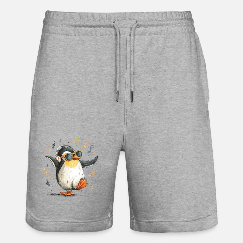 DJ Penguin avec casque - Short de jogging bio TRAINER Stanley/Stella unisexe - gris chiné