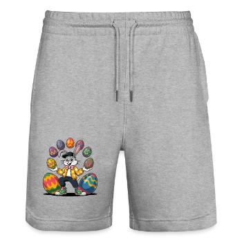Lapin de Pâques avec des œufs colorés - Short de jogging bio TRAINER Stanley/Stella unisexe - gris chiné - Devant - Nik (191cm) & Marisol (170cm)