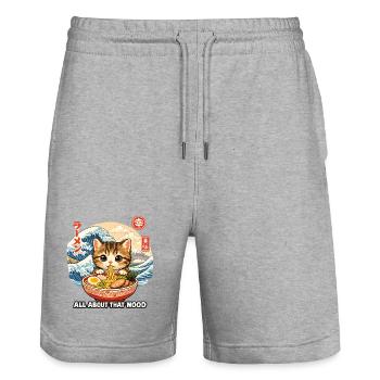 Katzen ramen Ukiyo-e  - Stanley/Stella Unisex Bio Joggingshorts Trainer  - Grau meliert - Vorne - Nik (191cm) & Marisol (170cm)