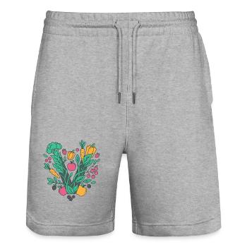 Fresh Garden Vegetable Motif - Stanley/Stella Trainer Unisex Organic Jogging Shorts - heather grey - Front - Nik (191cm) & Marisol (170cm)