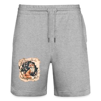 Fox with cherry blossoms - Stanley/Stella Trainer Unisex Organic Jogging Shorts - heather grey - Front - Nik (191cm) & Marisol (170cm)