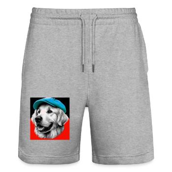 Golden Retriever Dog - Stanley/Stella Trainer Unisex Organic Jogging Shorts - heather grey - Front - Nik (191cm) & Marisol (170cm)