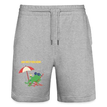 Frosch Strandurlaub mit Cocktail. Geiles Wetter! - Stanley/Stella Unisex Bio Joggingshorts Trainer  - Grau meliert - Vorne - Nik (191cm) & Marisol (170cm)