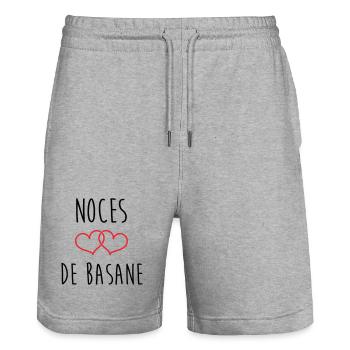 Sheepskin Wedding 31 years of marriage - Stanley/Stella Trainer Unisex Organic Jogging Shorts - heather grey - Front - Nik (191cm) & Marisol (170cm)