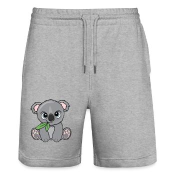 Small koala with leaf - Stanley/Stella Trainer Unisex Organic Jogging Shorts - heather grey - Front - Nik (191cm) & Marisol (170cm)