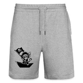 Singe pirate dans un bateau en papier - Short de jogging bio TRAINER Stanley/Stella unisexe - gris chiné - Devant - Nik (191cm) & Marisol (170cm)