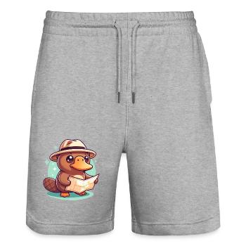 Explorer's beaver with card hat - Stanley/Stella Trainer Unisex Organic Jogging Shorts - heather grey - Front - Nik (191cm) & Marisol (170cm)