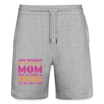 Any Woman Can Be Mom – Badass Dad Shirt - Stanley/Stella Trainer Unisex Organic Jogging Shorts - heather grey - Front - Nik (191cm) & Marisol (170cm)