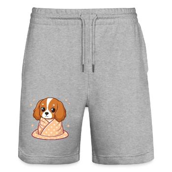 Dog Rider Cuddly in Pastel Plaid - Stanley/Stella Trainer Unisex Organic Jogging Shorts - heather grey - Front - Nik (191cm) & Marisol (170cm)
