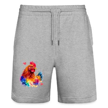 Rainbow Rooster Watercolor - Stanley/Stella Trainer Unisex Organic Jogging Shorts - heather grey - Front - Nik (191cm) & Marisol (170cm)