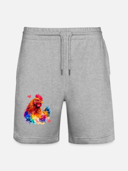 Regenbogenhahn-Aquarell - Stanley/Stella Unisex Bio Joggingshorts Trainer - Grau meliert