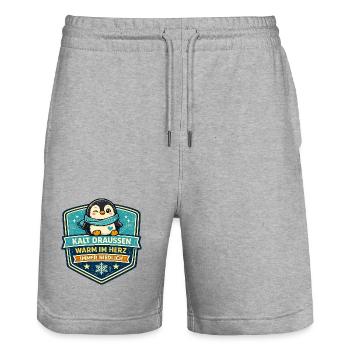 Kalt Draußen Warm Im Herz Pinguin - Stanley/Stella Unisex Bio Joggingshorts Trainer  - Grau meliert - Vorne - Nik (191cm) & Marisol (170cm)