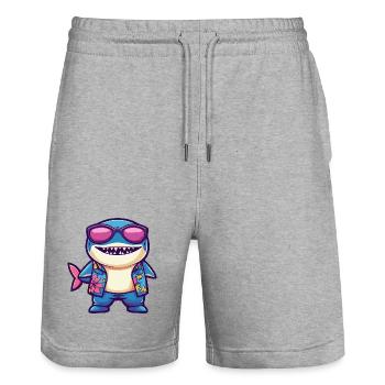 Vacances de bandes dessinées Shark - Short de jogging bio TRAINER Stanley/Stella unisexe - gris chiné - Devant - Nik (191cm) & Marisol (170cm)