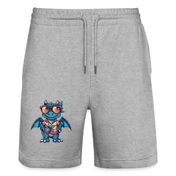 Drache Comic Urlaub - Stanley/Stella Unisex Bio Joggingshorts Trainer  - Grau meliert - Vorne - Nik (191cm) & Marisol (170cm)