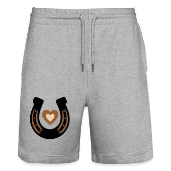 Horseshoe Heart Equestrian Luck - Stanley/Stella Trainer Unisex Organic Jogging Shorts - heather grey - Front - Nik (191cm) & Marisol (170cm)